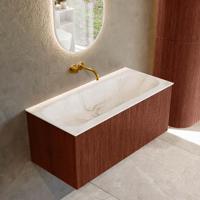Badmeubel Mondiaz Kurve-Dlux | 100 cm cm | Meubelkleur Ruby | Wastafelkleur Frappe | Solid surface | Wasbak midden spoelbak | Zonder kraangat(en)