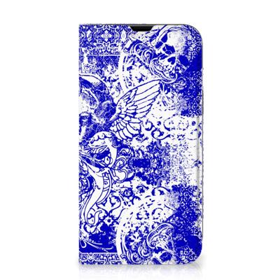 Mobiel BookCase iPhone 13 Angel Skull Blauw Mobiel BookCase iPhone 13 Angel Skull Blauw