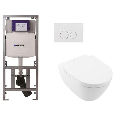 Villeroy Boch Subway 2.0 DirectFlush Toiletset - softclose - geberit reservoir - qeramiq bedieningsplaat ronde knoppen - wit 0701131/ga26028/SW729014/SW1182666/SW706186