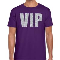 Feestkleding verkleed t-shirt - VIP tekst - zilver glitter print - paars - voor heren