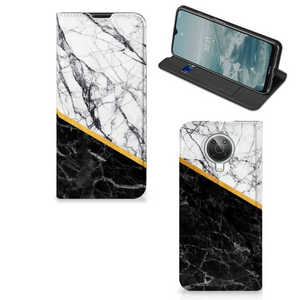 Nokia G10 | G20 Standcase Marmer Wit Zwart - Origineel Cadeau Man