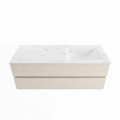 MONDIAZ VICA-DLUX 130cm badmeubel onderkast Linen 2 lades. Inbouw wastafel CLOUD rechts zonder kraangat, kleur Opalo.