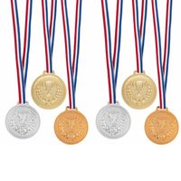 Medailles met lint - 20x - goud zilver brons - kunststof - 6 cm - speelgoed