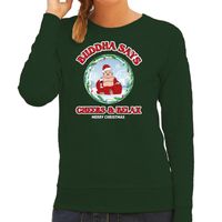 Foute Kersttrui/sweater voor dames - buddha says cheers & relax - groen - proost - wijn