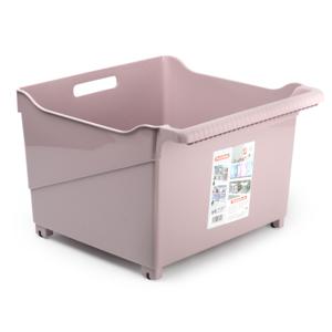 Opslag/opberg trolley container - roze - op wieltjes - L39 x B38 x H26 cm - kunststof