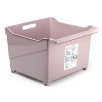 Opslag/opberg trolley container - roze - op wieltjes - L39 x B38 x H26 cm - kunststof