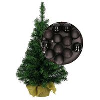 Mini kerstboom/kunst kerstboom H35 cm inclusief kerstballen zwart - thumbnail