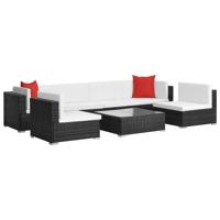 7-delige Loungeset met kussens poly rattan zwart