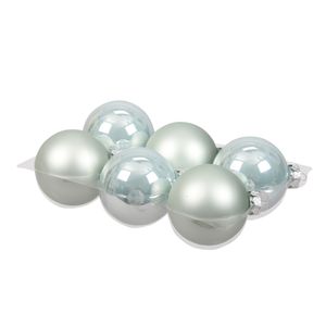 6x stuks glazen kerstballen mintgroen (oyster grey) 8 cm mat/glans   -