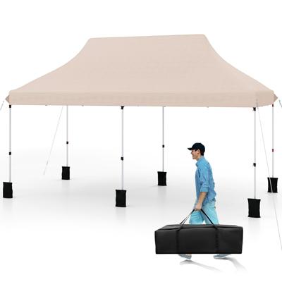 Opvouwbare Tuinpaviljoen 300x600 cm Waterdichte Partytent met Zonwering 3 Hoogtes 296/306/316 cm met Opbergtas Beige