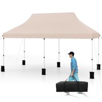 Opvouwbare Tuinpaviljoen 300x600 cm Waterdichte Partytent met Zonwering 3 Hoogtes 296/306/316 cm met Opbergtas Beige