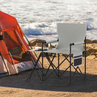 2-delige set Strandstoel Opvouwbare Picknickstoel met 5 Standen Verstelbare Rugleuning met Armleuningen Grijs