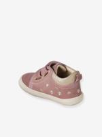 Zachte lederen baby-slofjes voor de eerste stapjes roze, bedrukt