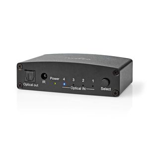 Digitale Audio-Switch | 4-wegs | Input: DC Power / 4x TosLink | Output: TosLink Female | Afstandsbediening / Drukknop / Manueel | Metaal | Zwart