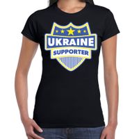 Oekraine / Ukraine schild supporter t-shirt zwart voor dames - thumbnail