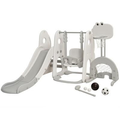 Glijbaan en Schommelset voor Peuters 6-In-1 Speelset met Klimglijbaan Basketbalhoepel Voetbaldoel en Golfhole Grijs