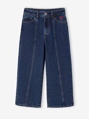 Wijde jeans met stiksel aan de voorkant voor meisjes middenblauw