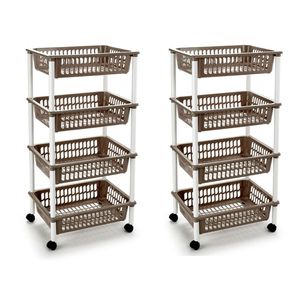 2x stuks taupe opberg trolley/roltafel met 4 manden 85 cm