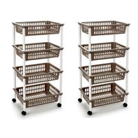 2x stuks taupe opberg trolley/roltafel met 4 manden 85 cm