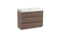 Storke Edge staand badmeubel 110 x 52 cm notenhout met Mata High asymmetrisch linkse wastafel in solid surface mat wit