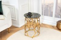 Handgemaakte bijzettafel LIQUID GEOMETRY 50cm goud rond metaal zwart glas - 44857