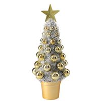 Complete mini kunst kerstboompje/kunstboompje zilver/goud met kerstballen 30 cm - Kunstkerstboom - thumbnail
