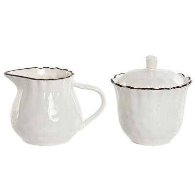Melk- en Suikerpot Home ESPRIT Wit Bruin Porselein 250 ml 12 x 8,4 x 8 cm 2 Onderdelen