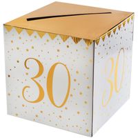 Enveloppendoos - Verjaardag - 30 jaar - wit/goud - karton - 20 x 20 cm