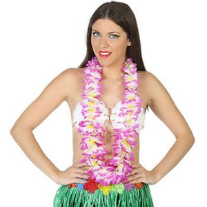 Hawaii krans/slinger - Tropische kleuren mix paars/wit - Bloemen hals slingers - verkleed accessoire