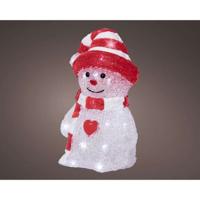 Decoratie LED Sneeuwpop 13.3x16.8x25.2 cm Acryl/Rood/Wit