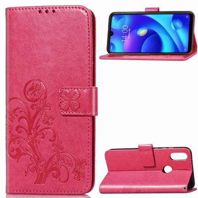 Lucky Clover ingedrukt bloemen patroon lederen draagtas voor Xiaomi spelen met houder & kaartsleuven & portemonnee & hand strap (Rose rood)