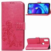 Lucky Clover ingedrukt bloemen patroon lederen draagtas voor Xiaomi spelen met houder & kaartsleuven & portemonnee & hand strap (Rose rood)