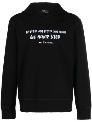 Kiton hoodie en coton à slogan imprimé - Noir