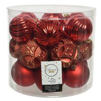 40x stuks luxe kunststof kerstballen rood mix 8 cm