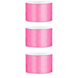 3x Hobby/decoratie roze satijnen sierlinten 5 cm/50 mm x 25 meter