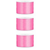 3x Hobby/decoratie roze satijnen sierlinten 5 cm/50 mm x 25 meter