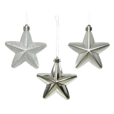 Decoris kersthanger sterren - 6x st - zilver - 7 cm - kunststof - kerstornamenten