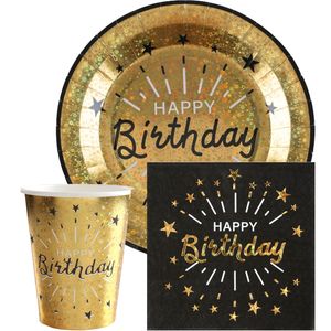 Verjaardag feest bekertjes/bordjes en servetten happy birthday - 60x - goud