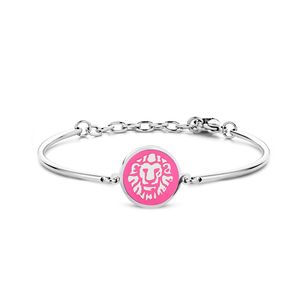 CO88 Collection Zodiac 8CB 90326 Stalen Armband met Hanger - Sterrenbeeld Leeuw 15 mm - One-size - Zilverkleurig / Donkerroze