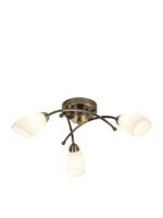 Plafondlamp Opera 3Lt - Antique Brass Metal & Opal Glass