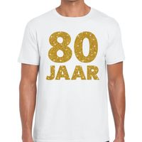 80 jaar goud glitter verjaardag/jubileum kado shirt wit heren - thumbnail