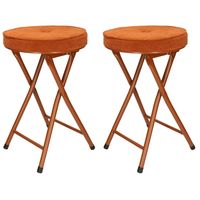 Home & Styling Bijzet krukje/stoel - 2x - Opvouwbaar - bruin Ribcord - D33 x H49 cm - Krukjes - thumbnail