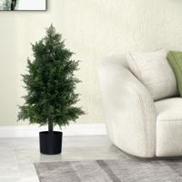 80cm Kunstmatige Dennenboom met Plastic Pot Nep Vormsnoei Ceder met Lichtechte Bladeren Nep Decoratieve Plant voor Binnen Buiten