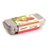 Eierdoos - koelkast organizer eierhouder - 10 eieren - taupe - kunststof - 27 x 12,5 cm - Vershoudbakjes - thumbnail