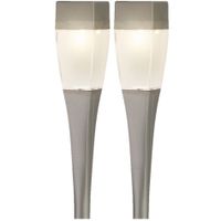 Set van 10x stuks solar tuinlamp/prikspot zilver op zonne-energie 26 cm - thumbnail