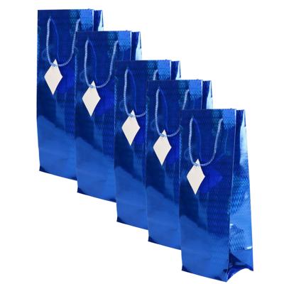 Flessen kado verpakking - 5x - metallic blauw - 33 x 10 cm - Wijnfles/champagne fles inpakken