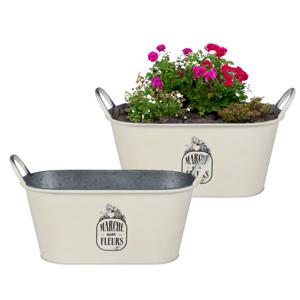 Plantenpot/bloempot teil voor buiten - 2x - zink - ivoorwit - L39 x B16 x H21 cm