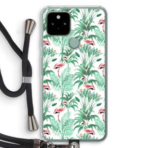 Flamingo bladeren: Pixel 5 Transparant Hoesje met koord