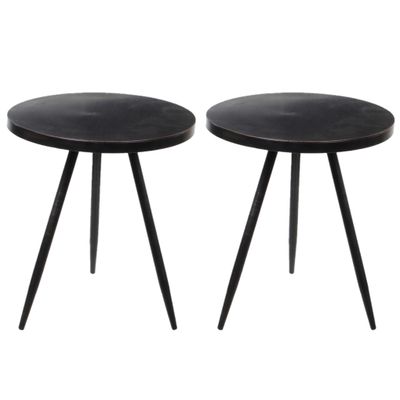 Set van 2x stuks plantenstandaards Kent rond metaal zwart 35 x 40 cm