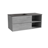 Storke Edge zwevend badmeubel 120 x 52 cm beton donkergrijs met Scuro asymmetrisch linkse wastafel in kwarts mat zwart - thumbnail